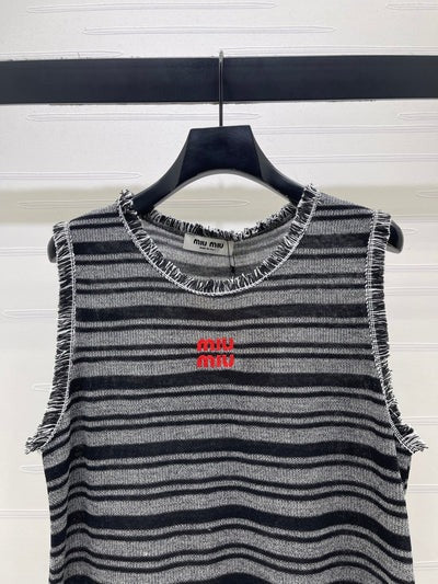 Miu 2026 Striped Knitted Vest Black Grey Wool Polyester 766322