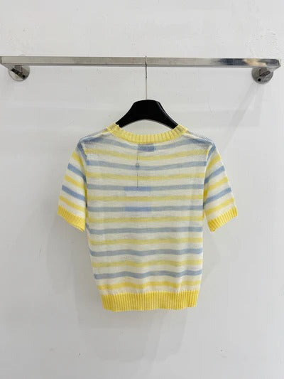 Chanel 2026 Striped Knit Short-sleeved Top Tencel Nylon 316880