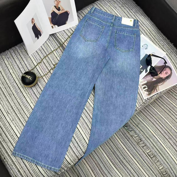Chanel 2026 Straight-leg Jeans With Double C Logo And Rhinestone Embellishment