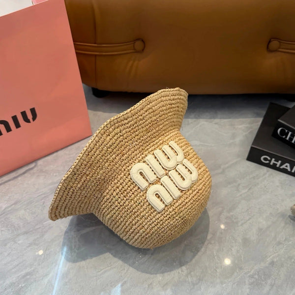 Miu Straw Hat with Logo 379596