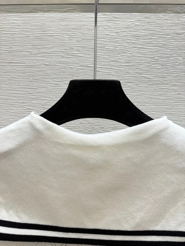 CC 2026 Bow Beaded Sailor Collar Knit Long Sleeve White Black Wool 913499