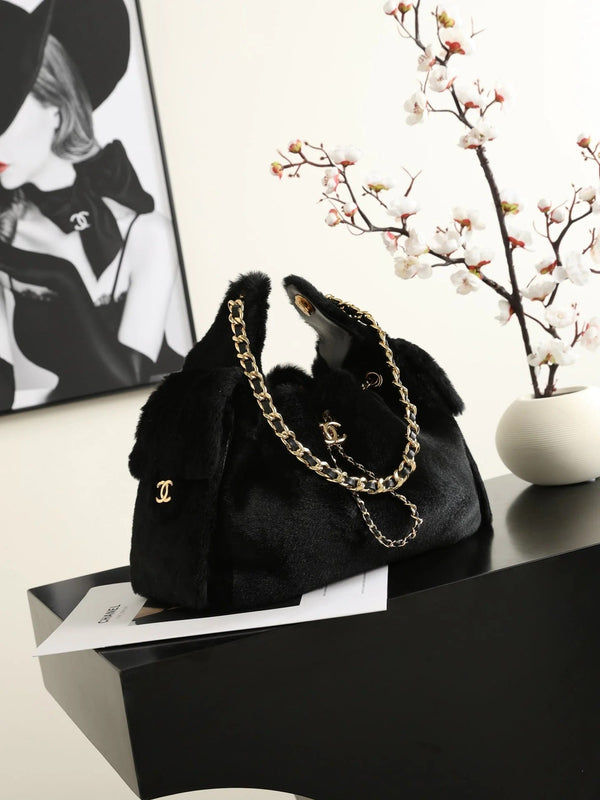CC 2026 Hobo Bag 30cm Black Ponyhair
