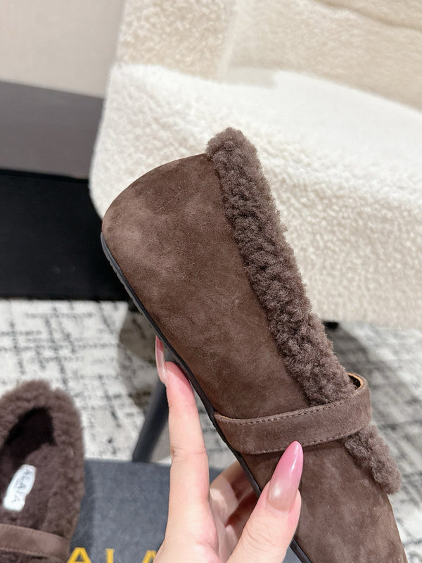 Alaia 2025 Ballet Flat Brown Suede Wool 558653