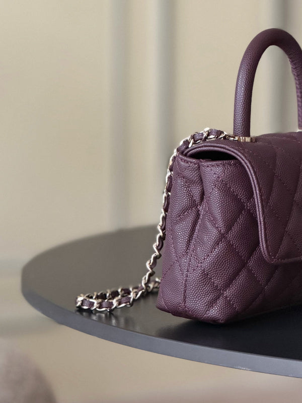 CC 26s Mini Flap Bag 14.5cm with Top Handle Deep Burgundy Caviar Leather