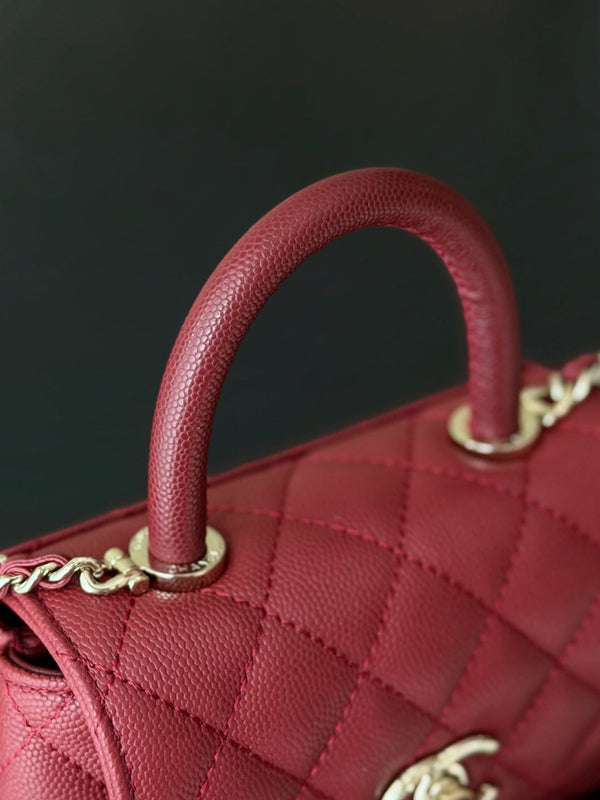 CC 26s Mini Flap Bag 14.5cm with Top Handle Burgundy Caviar Leather