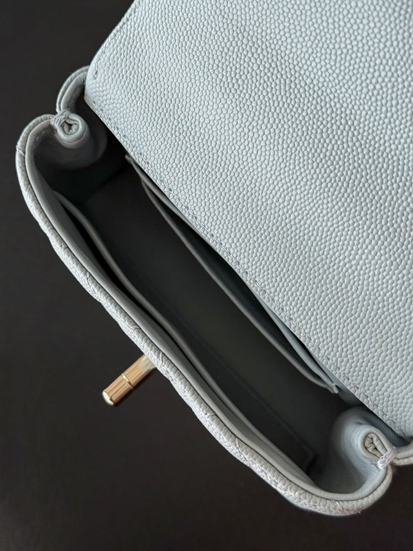 CC 26s Mini Flap Bag 14.5cm with Top Handle Light Pastel Blue Caviar Leather