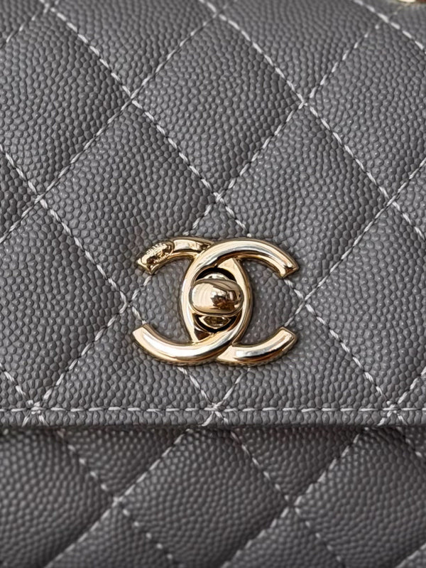 CC 26s Mini Flap Bag 14.5cm with Top Handle Dark Grey Caviar Leather