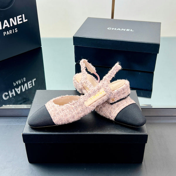 CC Slingback 2.5cm Light Pink Black Fabric Tweed