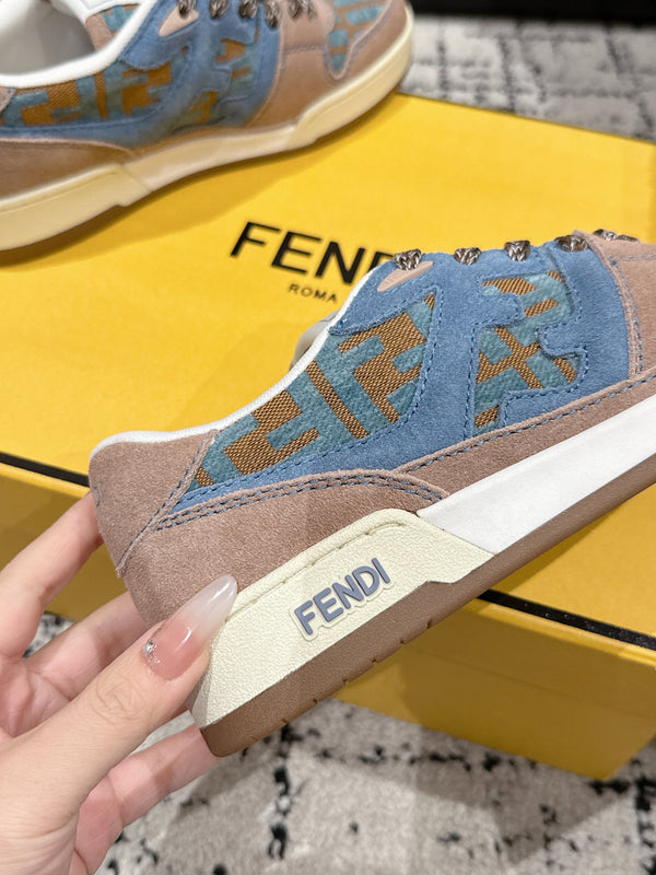 Fendi Match Trainers Brown Blue Suede Cotton 679602