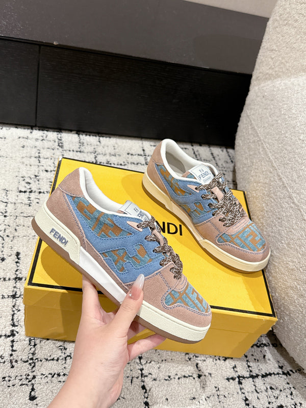 Fendi Match Trainers Brown Blue Suede Cotton 679602