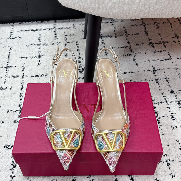 VT Signature Slingback Beige Multicolor Sequined & Beaded 617365