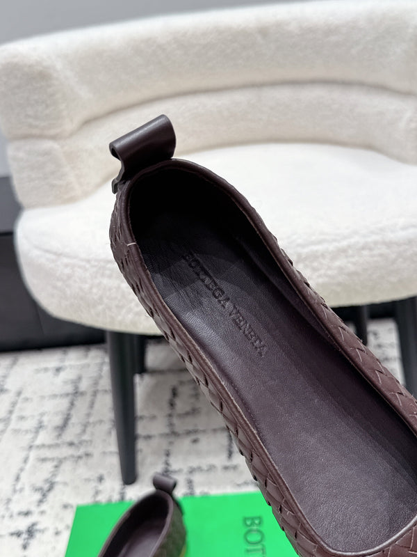 BV Charlotte Ballet Flat Coffee Woven Leather 769990