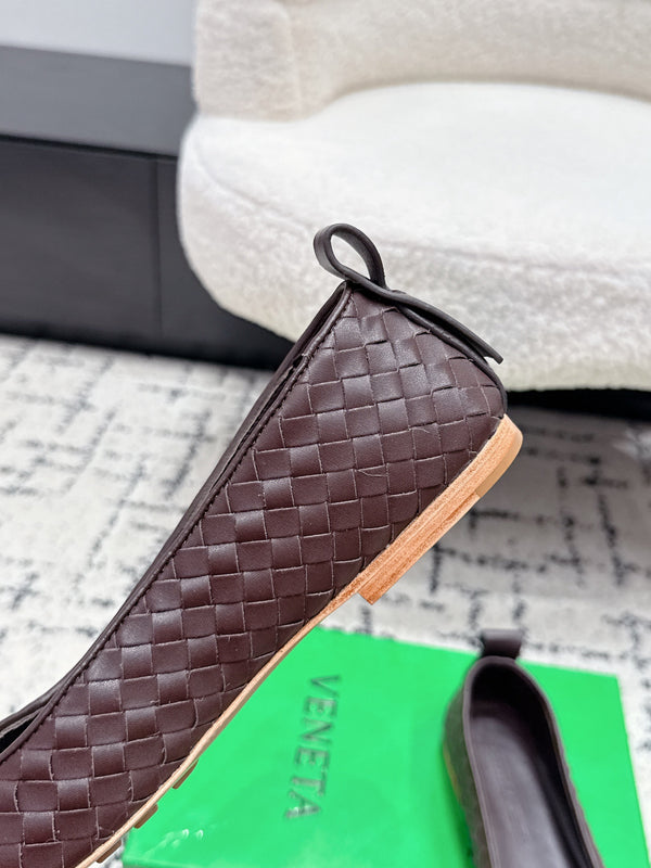 BV Charlotte Ballet Flat Coffee Woven Leather 769990