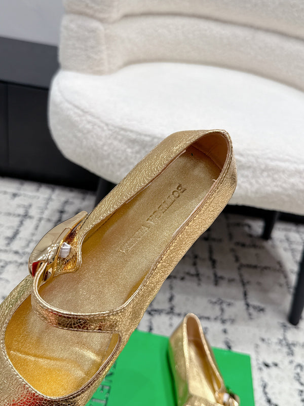 BV Charlotte Mary Jane Flat Gold Metallic Leather 770005