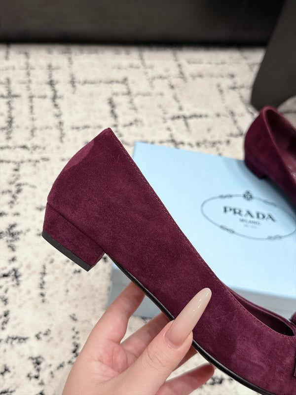 Prad Floral Detail Flats Burgundy Suede 120977