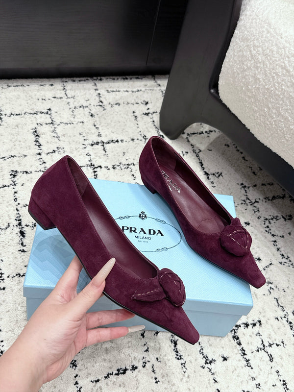 Prad Floral Detail Flats Burgundy Suede 120977
