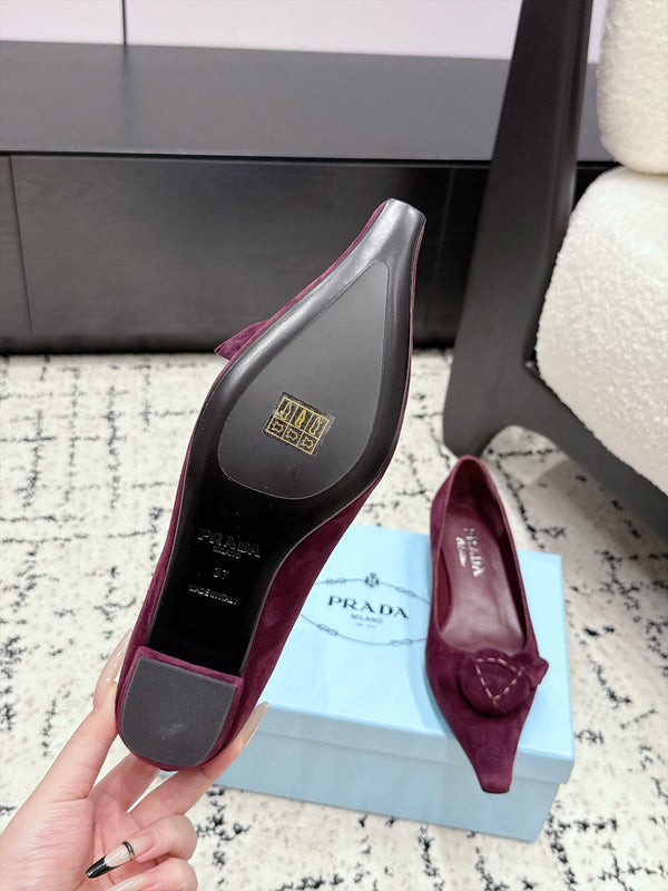 Prad Floral Detail Flats Burgundy Suede 120977