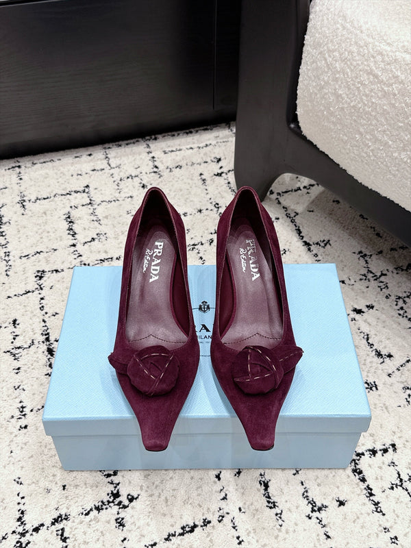 Prad Floral Detail Pumps 5.5cm Burgundy Suede 120980
