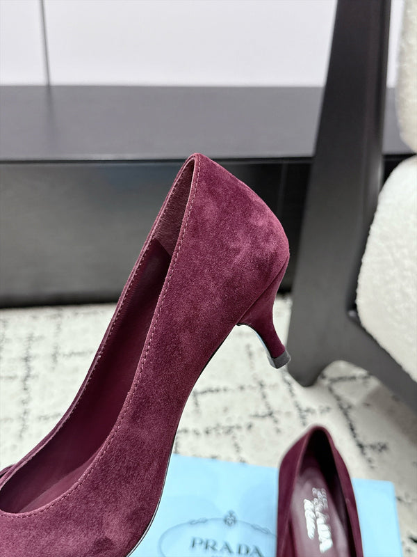 Prad Floral Detail Pumps 5.5cm Burgundy Suede 120980