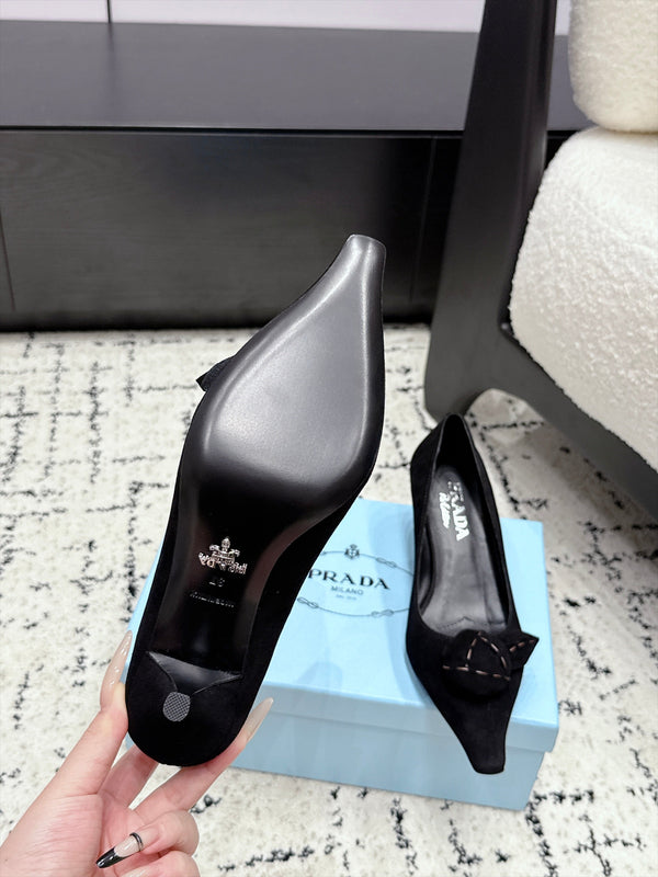 Prad Floral Detail Pumps 5.5cm Black Suede 120981