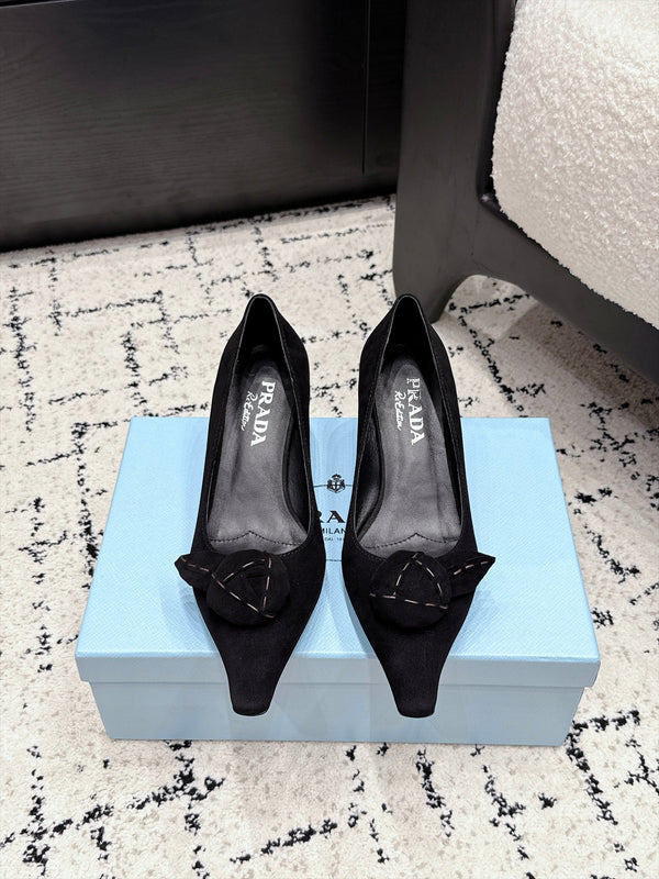 Prad Floral Detail Pumps 5.5cm Black Suede 120981