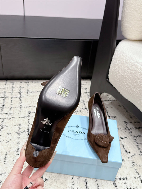 Prad Floral Detail Pumps 5.5cm Dark Brown Suede 120982