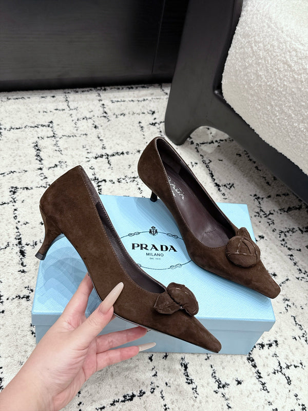 Prad Floral Detail Pumps 5.5cm Dark Brown Suede 120982
