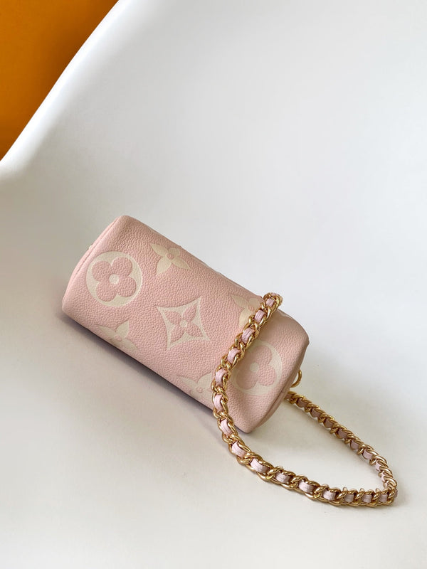 LV Nano Speedy Bag 16 cm Pink White Embossed cowhide GHW
