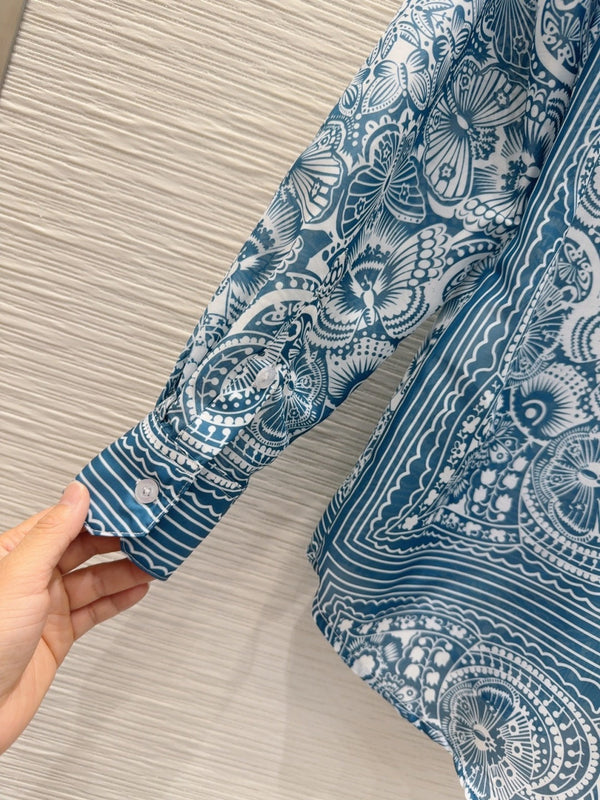 CD 25 Pattern Shirt Blue Polyester
