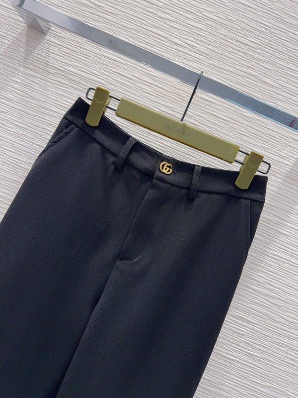 GG Crêpe Elegant Trousers With Double G Button Black Wool 346702