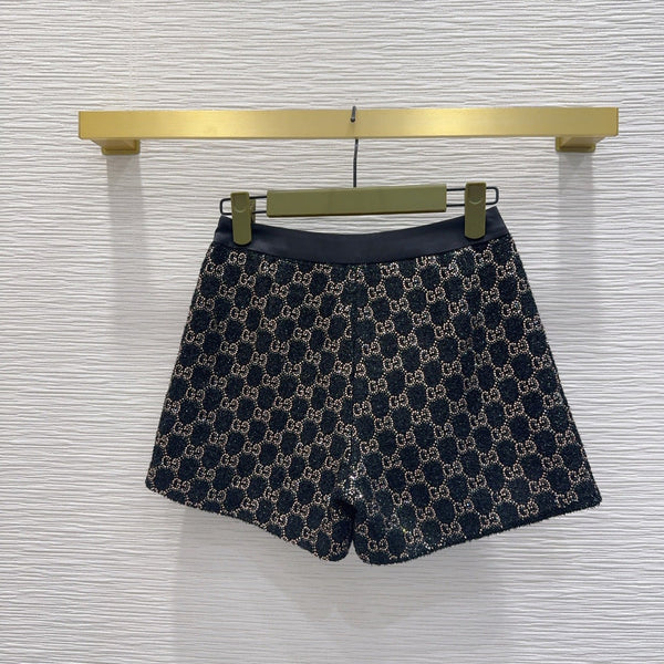 GG Embroidered Lamé Shorts Wool Tweed 346767