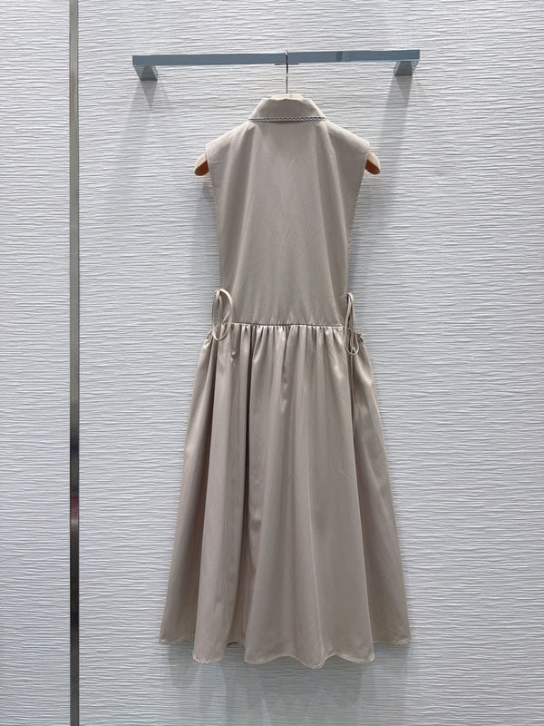Miu 26s Vest Dress Light Taupe White Cotton 394974