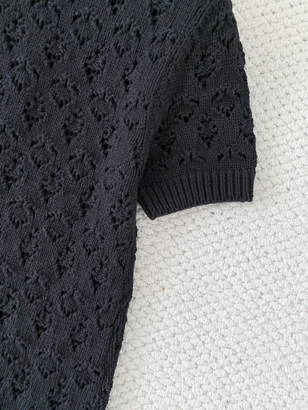 CL Mini Dress Black Cotton Pointelle 380652