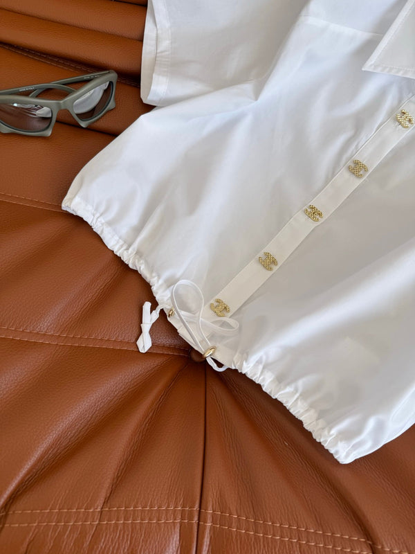 Celine 25 Wide Shoulder with Gold Metal Button White Cotton