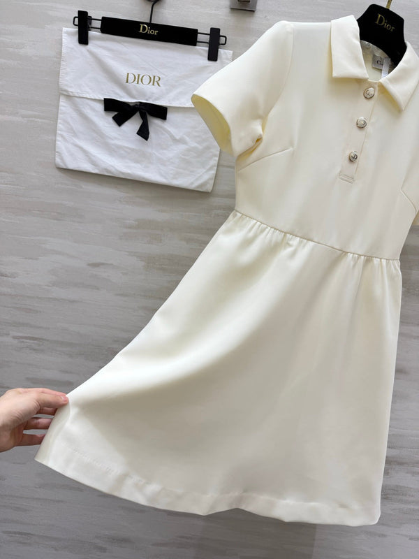 CD Fitted Dress with CD Buttons Cream Wool Silk 394196