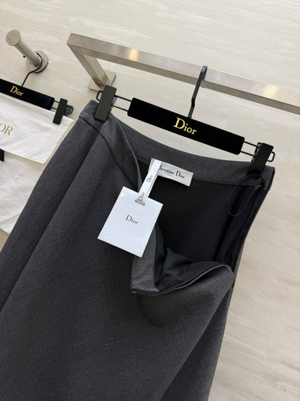 CD Mid-Length Skirt Grey Wool Silk 394144