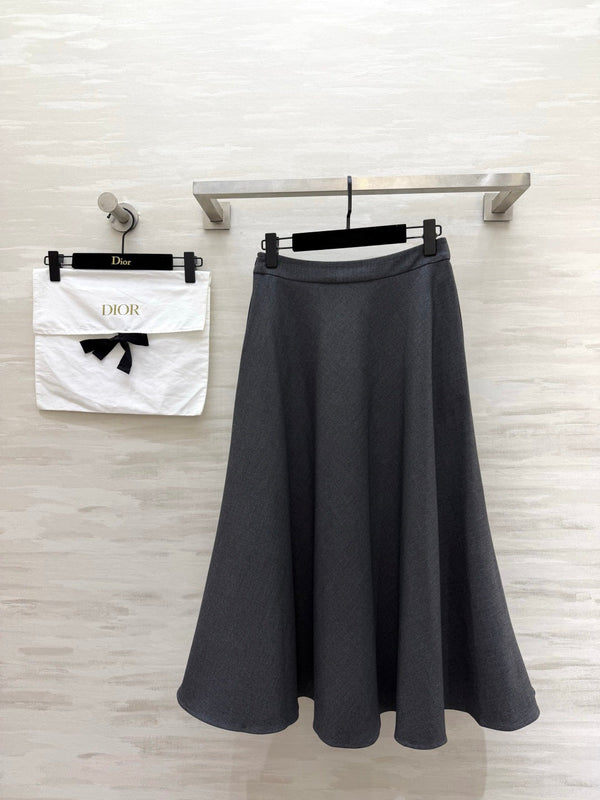 CD Mid-Length Skirt Grey Wool Silk 394144