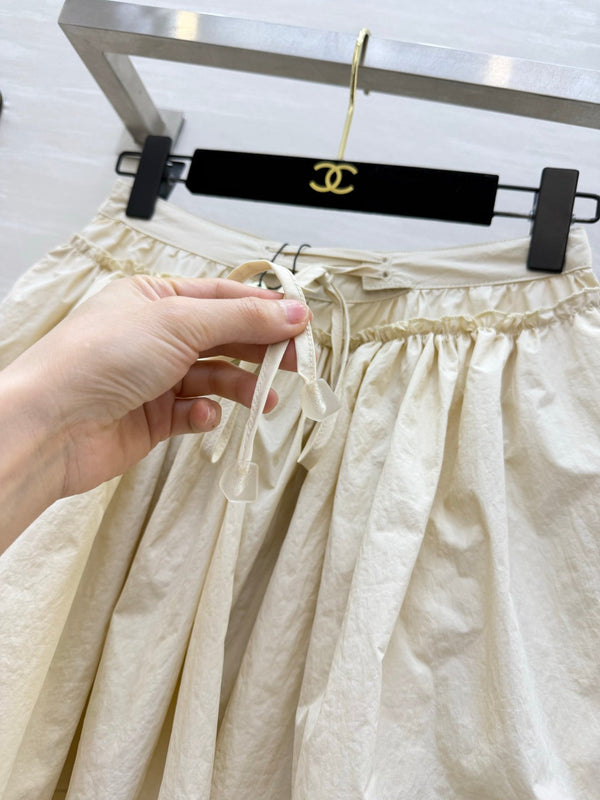 Loew 26s Drawstring Mini Skirt Cream Cotton 398858