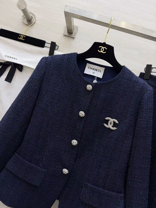 CC 26S Navy Lurex Tweed Skirt Suit Set 428174
