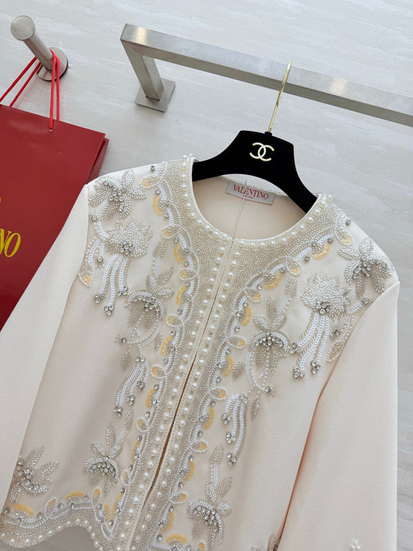 VLTN 26S White Pearl Crystal Embroidered Jacket 428158