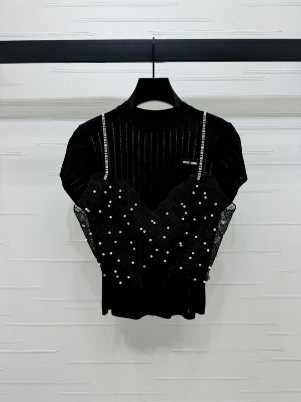 Miu 25 T- Shirt Wool with Lace 233541