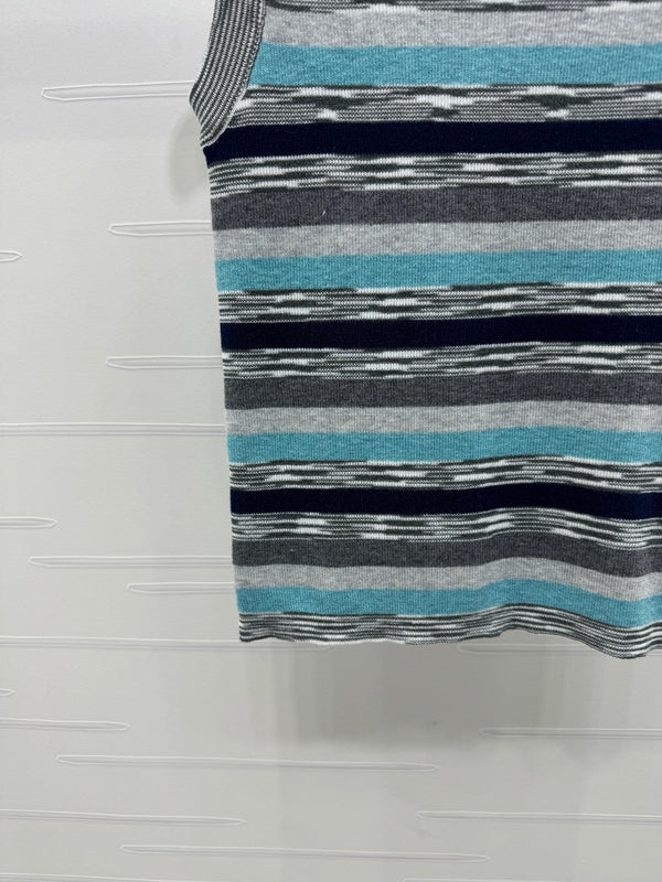 Chanel 25 Sleeveless Striped Top In Blue And Gray