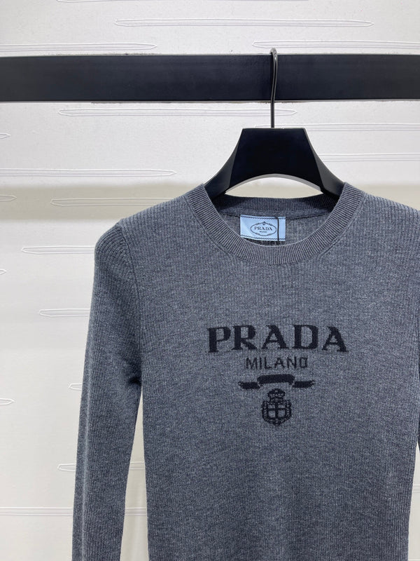 Prada Logo-Intarsia Wool Jumper Anthracite Grey Wool 351036