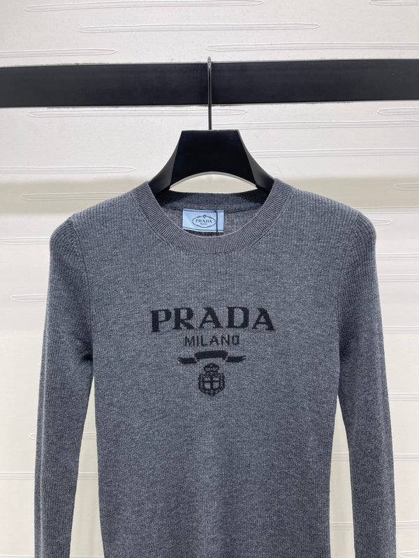Prada Logo-Intarsia Wool Jumper Anthracite Grey Wool 351036