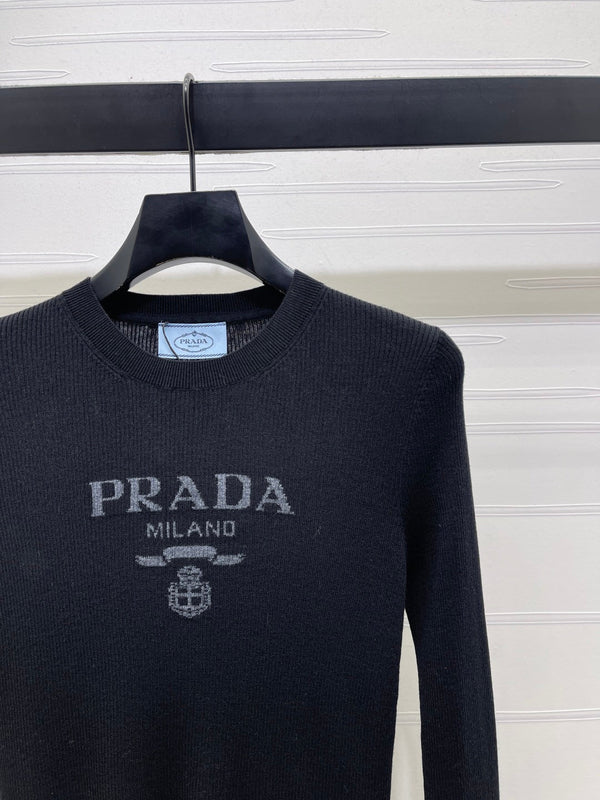 Prada Logo-Intarsia Wool Jumper Black Wool 351034