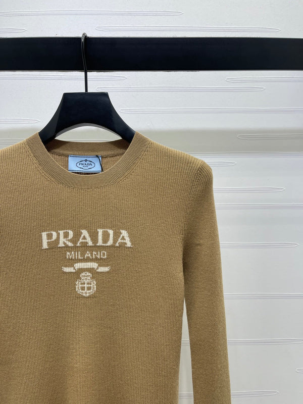 Prada Logo-Intarsia Wool Jumper Camel Wool 351032