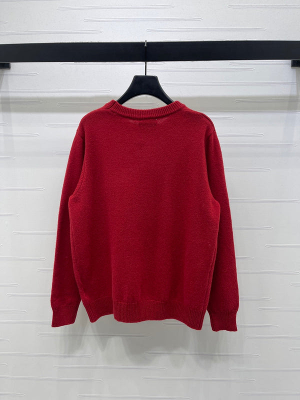 Chanel Floral Patterns Red Sweater Embroidered 340997