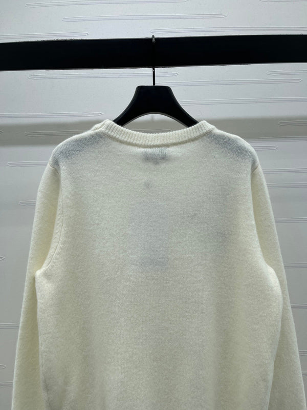 Chanel Floral Patterns White Cream Sweater Embroidered 340996