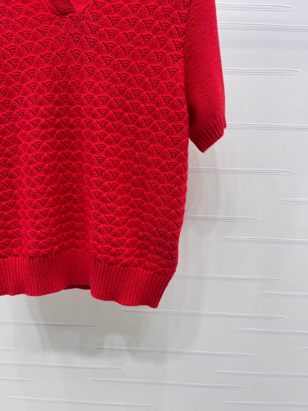 Miu Polo Half-Open Short-Sleeved Top Red Knit 343435