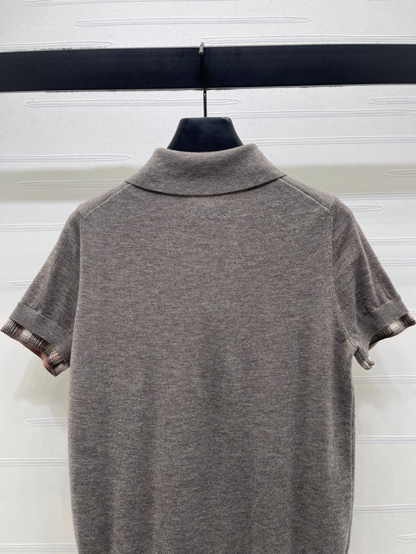 Miu Half-Open Short-Sleeve Shirt Grey Knit 343425